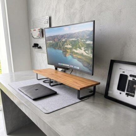 Premium Melamine Wood & Iron Monitor Stand / Desk Shelf - Minimalist Monitor Riser